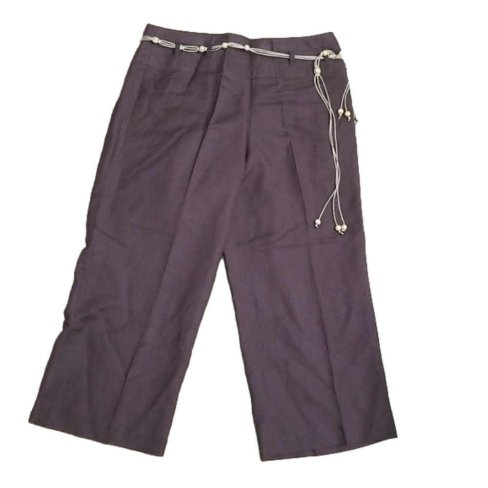 Leslie Fay Linen Crop Pants Wide Leg Belt